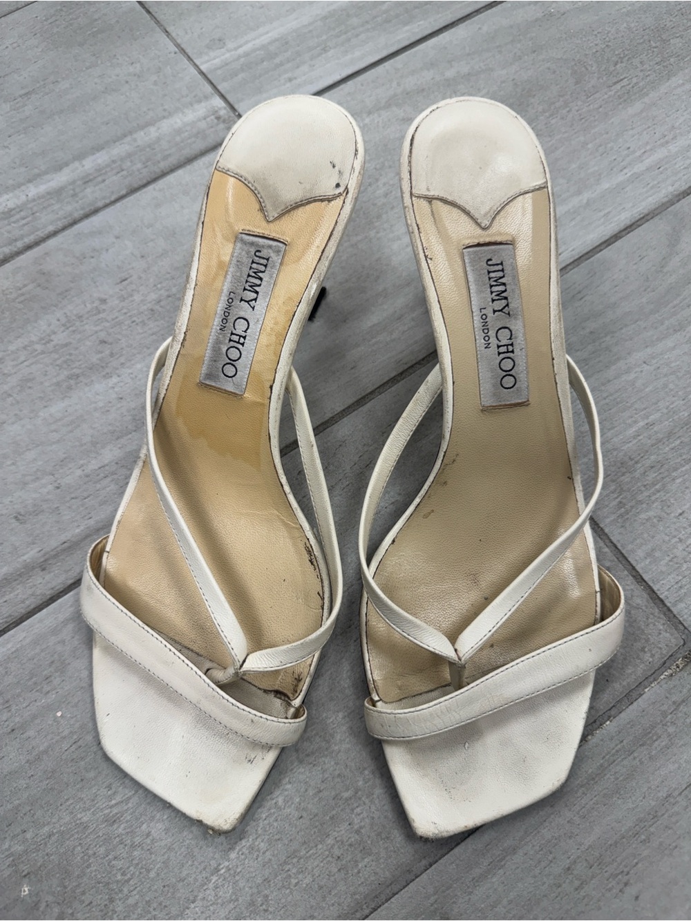 Jimmy Choo White Strappy Square-Toe Heeled Sandals